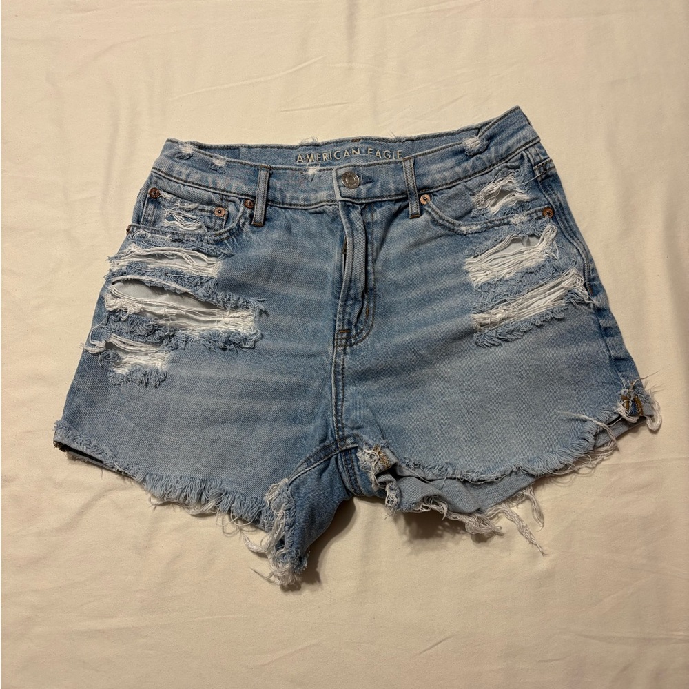 American Eagle Light Blue Distressed Denim Shorts, Ripped details and Frayed,